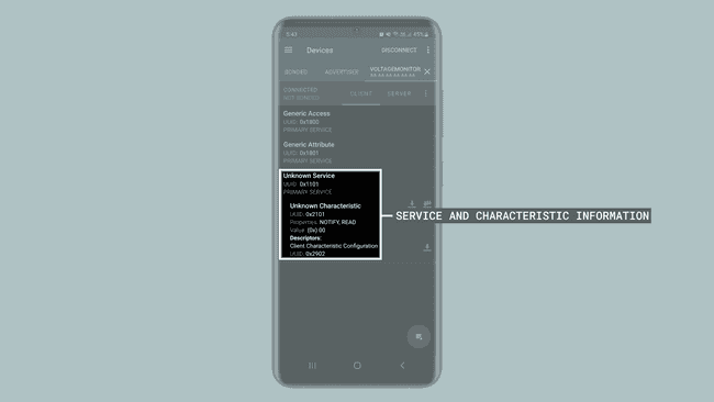 Bluetooth® Low Energy service and characteristic information from a Nicla Voice device