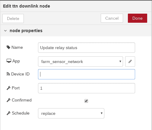 Node properties settings.