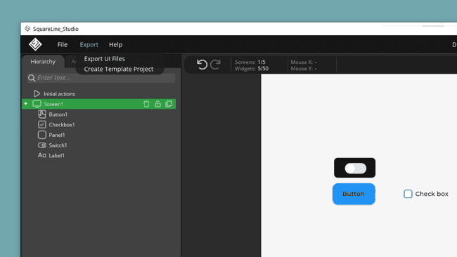 Export options in SquareLine Studio