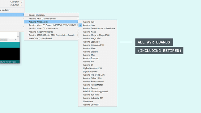 List of all boards using the AVR core.