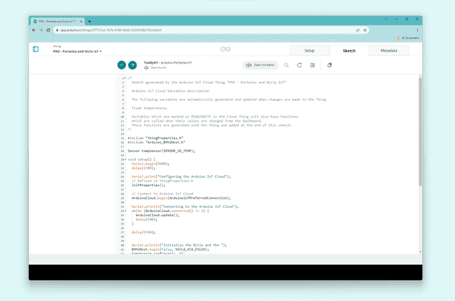 Arduino Cloud - Sketch tab