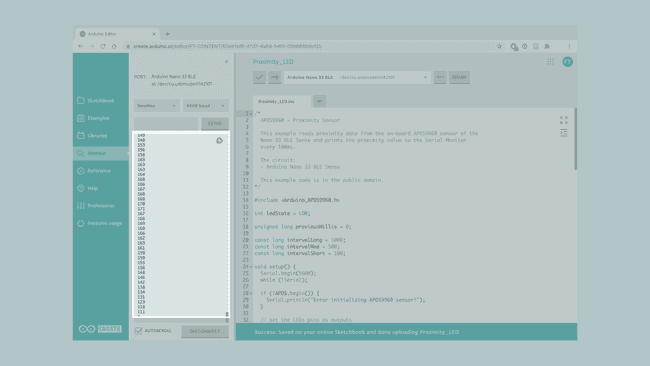 Sensor data printed in the Serial Monitor.