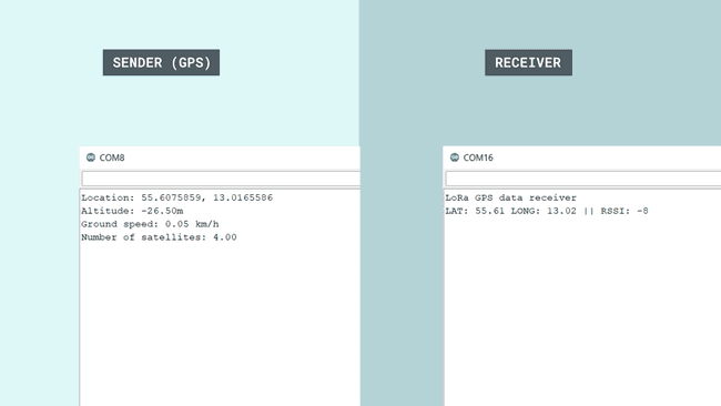 Serial Monitor view of both devices.