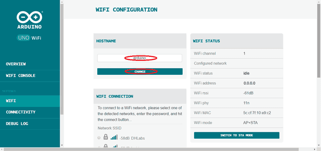 Arduino UNO WiFi configuration menu