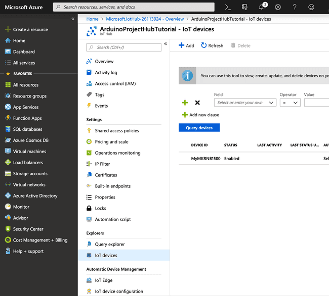 A new entry is available on the IoT Devices page.